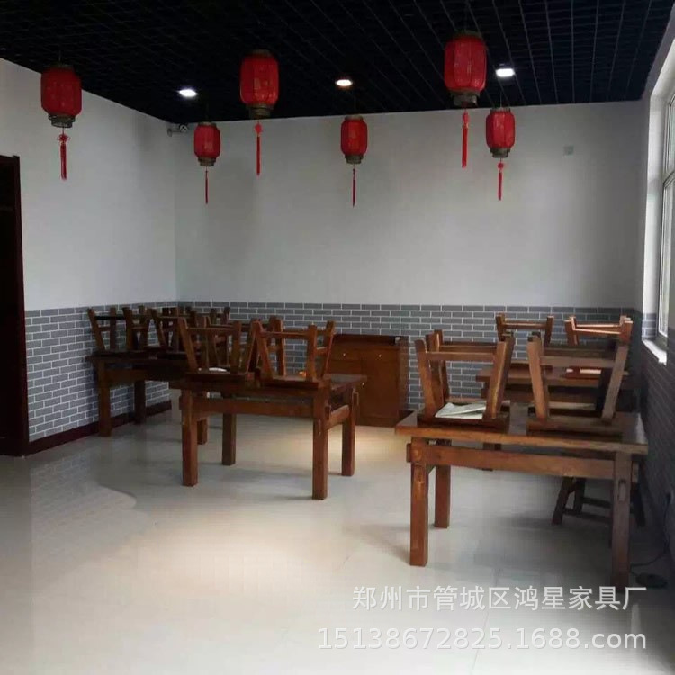 仿古中式实木餐桌椅组合饭店农家乐茶桌面馆酒吧咖啡店快餐厅