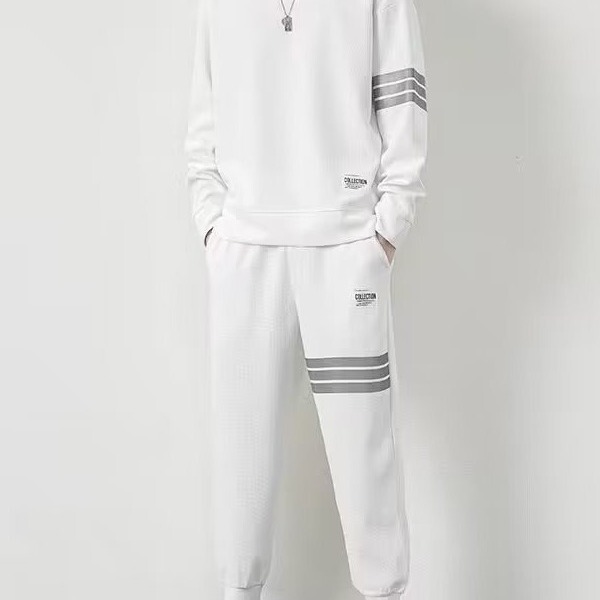Waffle suit men's spring and autumn trendy casual sports 2023 new long-sleeved trousers suit matching handsome