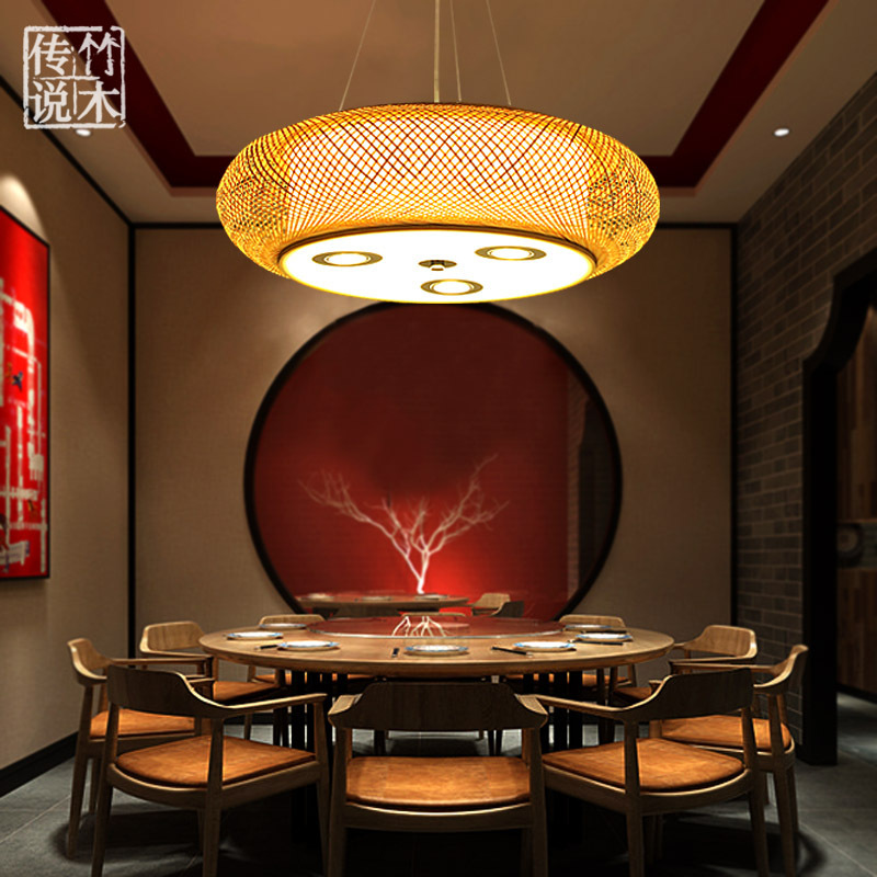 新中式精品餐厅吊灯加射灯酒店茶楼饭馆餐馆包厢包房吊灯日式竹灯