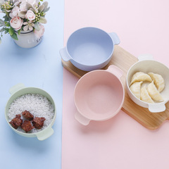 Wheat Straw Double Ear Bowl Household Tableware Rice Bowl Soup Bowl Children's Supplementary Food Eating Bowl Promotional Gift with Logo Printed