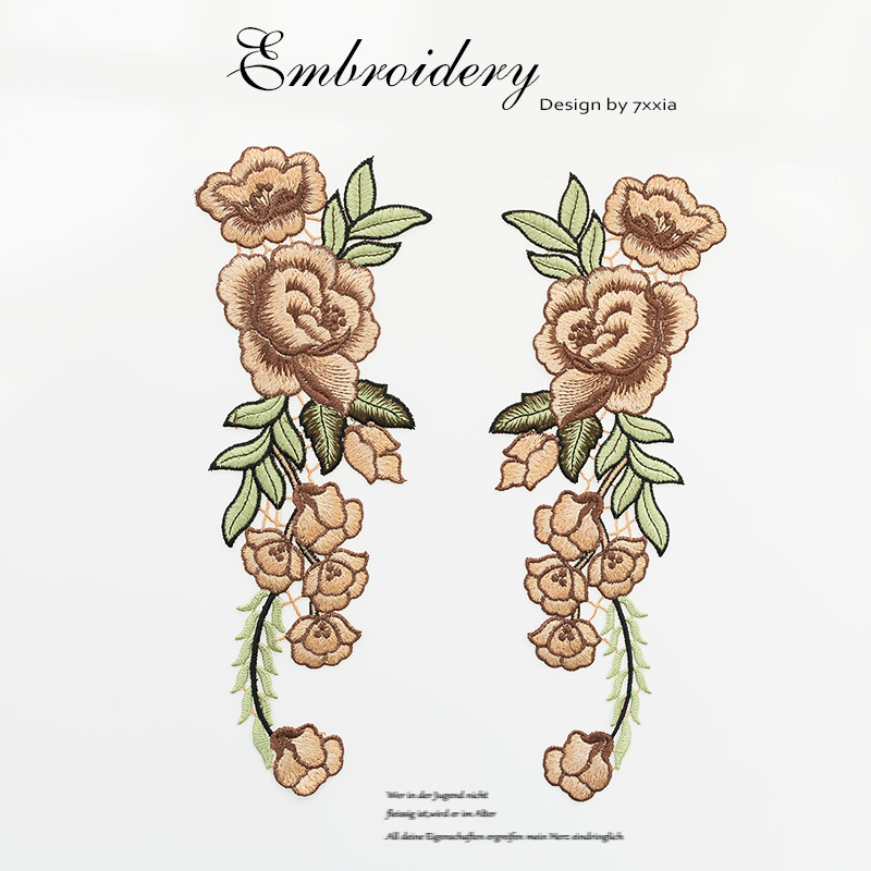 牡丹对花电脑刺绣布贴衣服补丁贴花 服装旗袍diy设计装饰辅料手缝