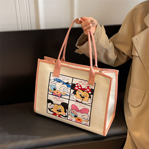 ins洋气帆布托特包夏新款大容量学生补习袋手提卡通米奇单肩包潮