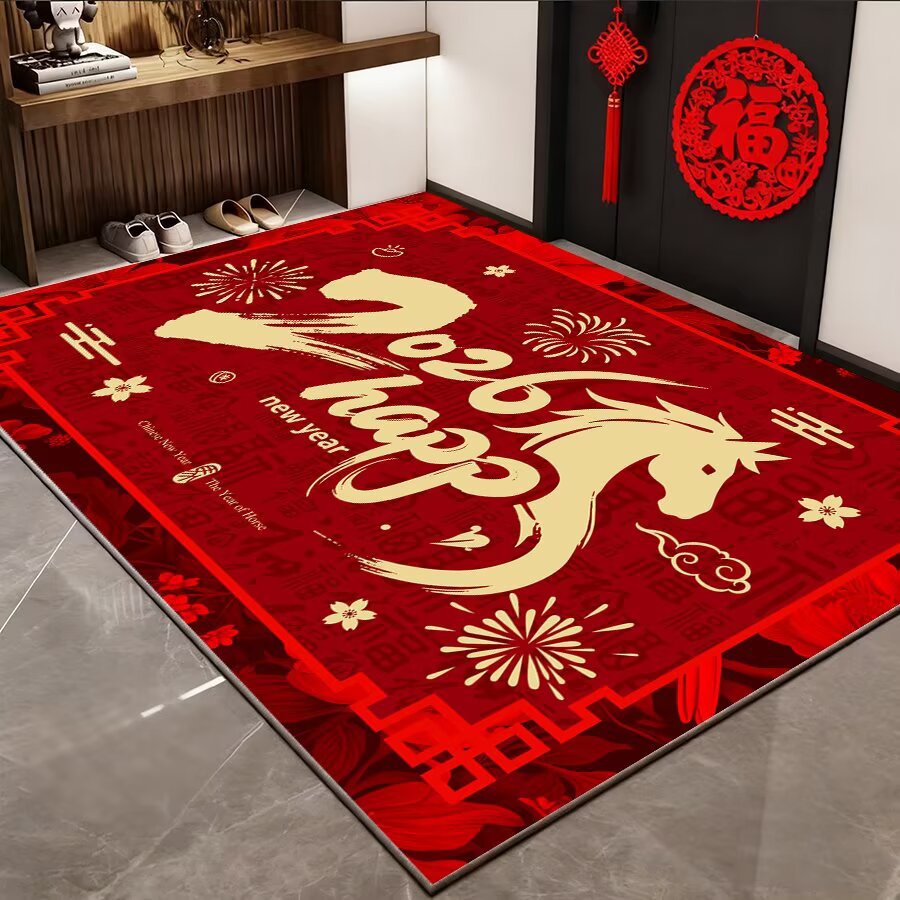 2026 Year of the Horse Entry Floor Mat Entry Door Dirty Resistant New Year Floor Mat Crystal Velvet Foot Mat Bathroom Water-Absorbent Anti-Slip Carpet