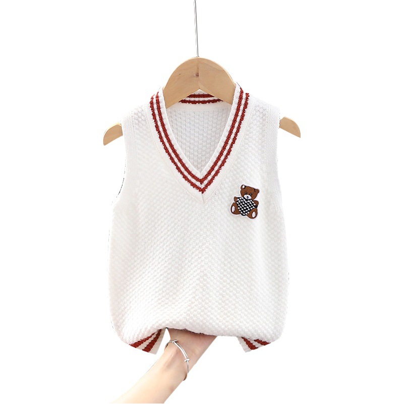 [Jin Yong] Daifa suéter de punto Chaleco de los niños cardigan chaleco sin mangas bordado oso niños y niñas chaleco