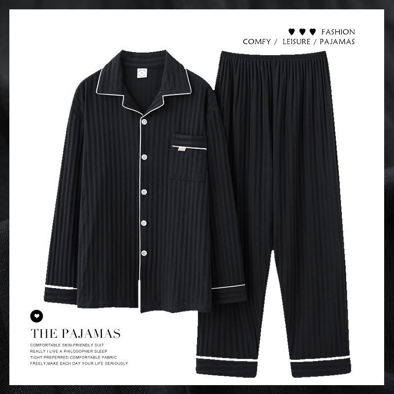 Pijama de algodón masculino primavera y otoño manga larga casual simple cardigan suelto grande conjunto de ropa para el hogar juvenil