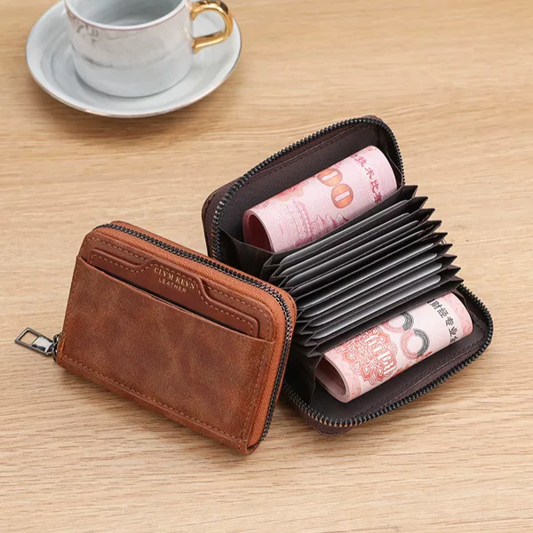 New Hot-Selling Business Men's Retro Wallet Card Driver's License Bag Multi-Functional Zipper Small Wallet Storage Card Slot