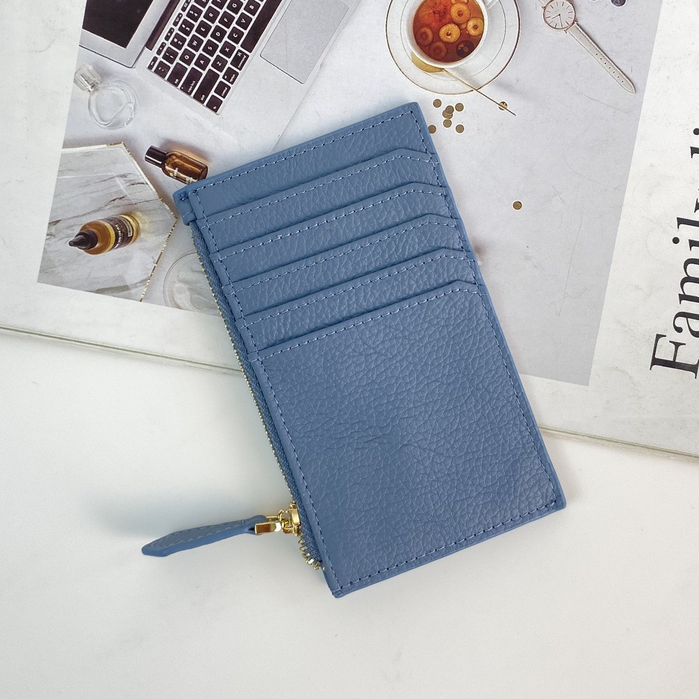 Moda transfronteriza simple estilo japonés estilo coreano titular de la tarjeta con ranura para múltiples tarjetas bolso de identificación de piel de vaca de primera capa monedero de cuero suave con cremallera