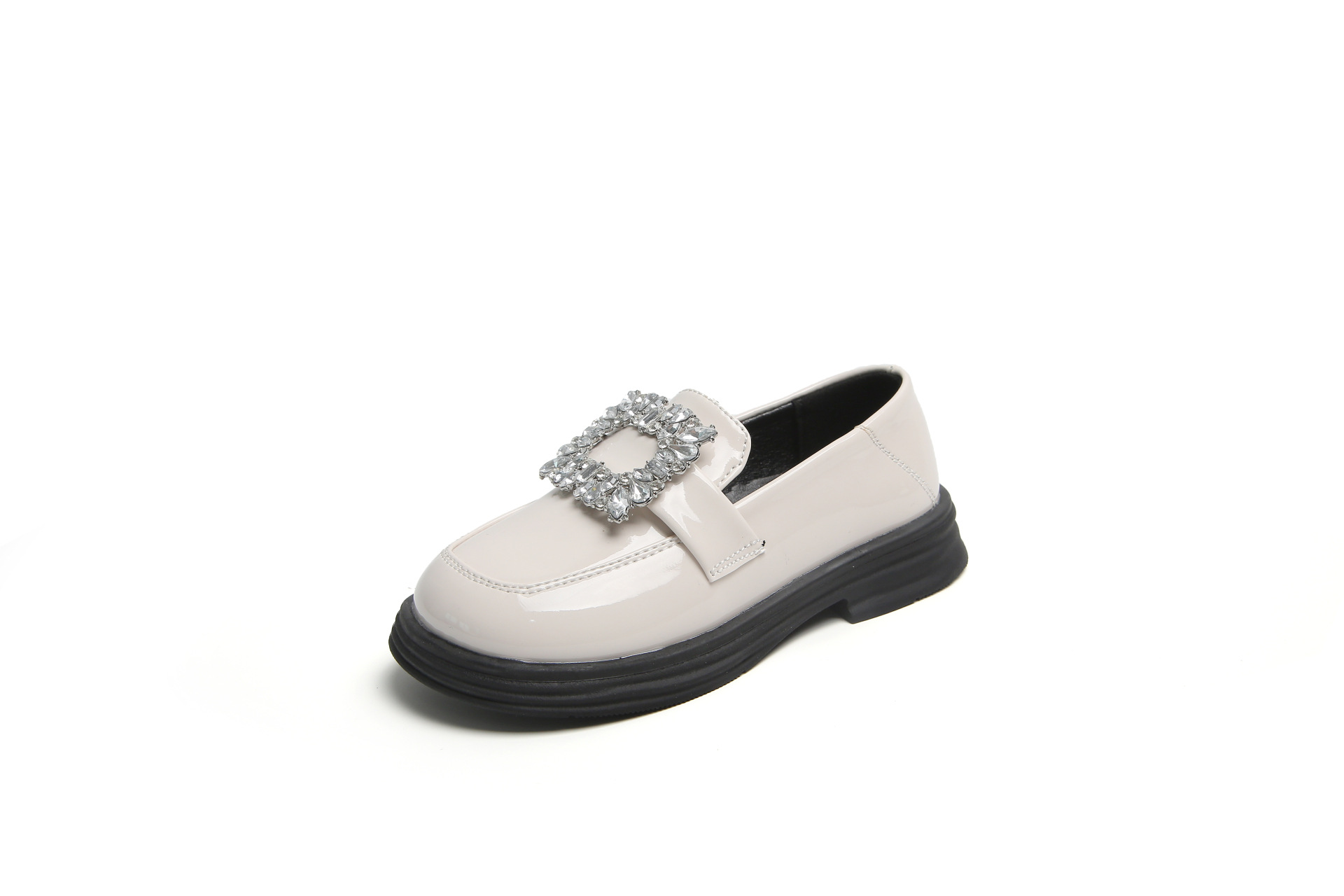 Versione coreana di mocassini con grandi diamanti e fibbia quadrata, scarpe di pelle nera, scarpa singola da ragazza,_voghion.com