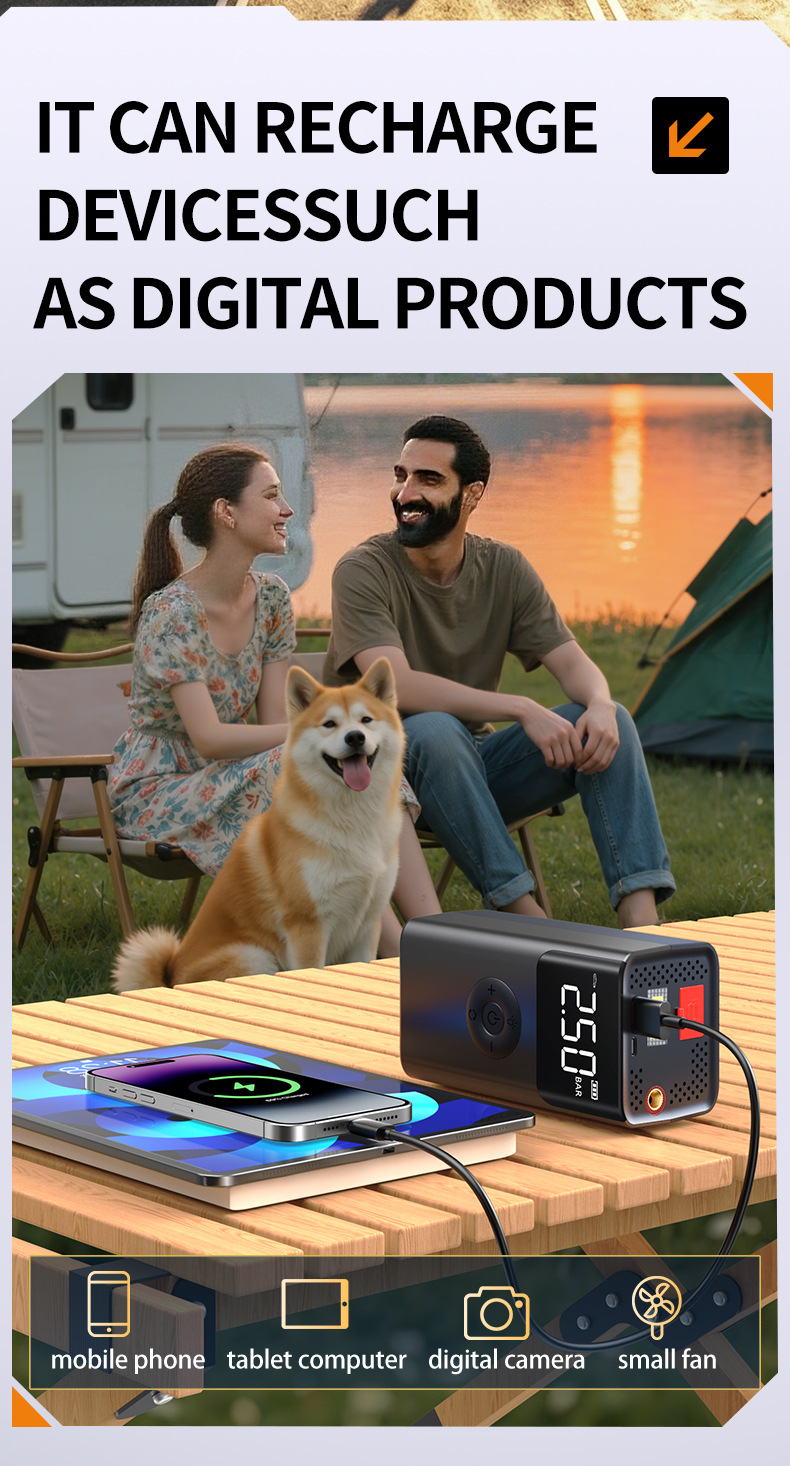 Car Emergency Start-Up and Inflation Multi-Function All-In-One Device, Power Bank Tire Inflator, Emergency Lighting Power Bank