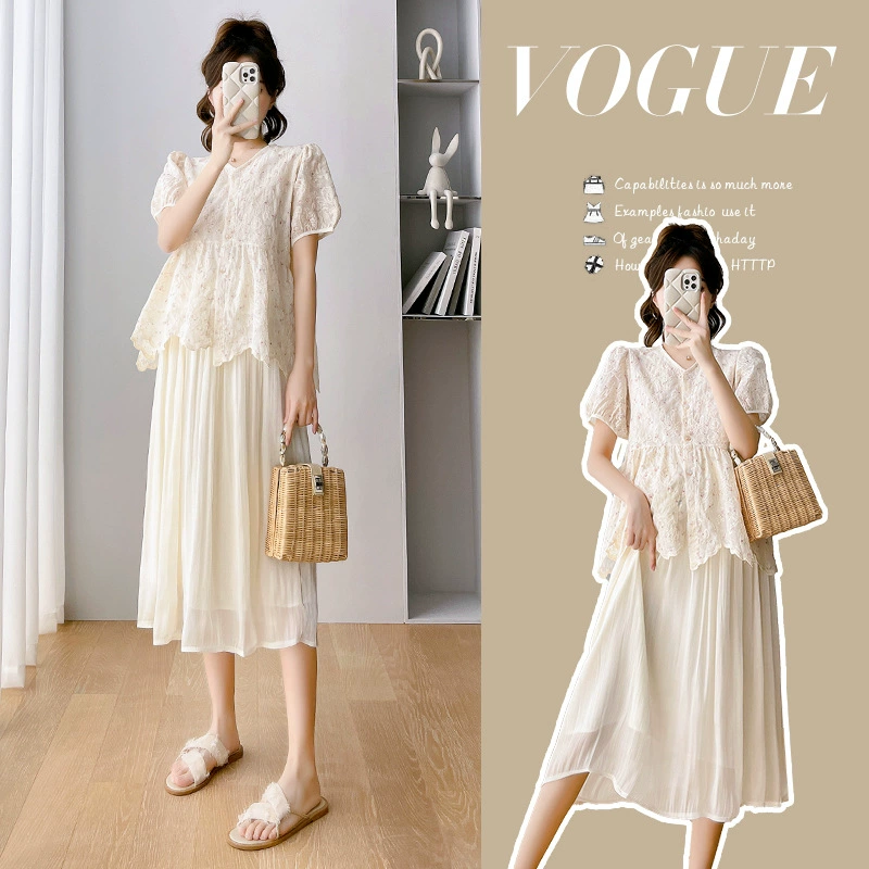 Костюм для беременных, модная летняя юбка, костюм из двух частей, маленький летний топ с короткими рукавами для женщин