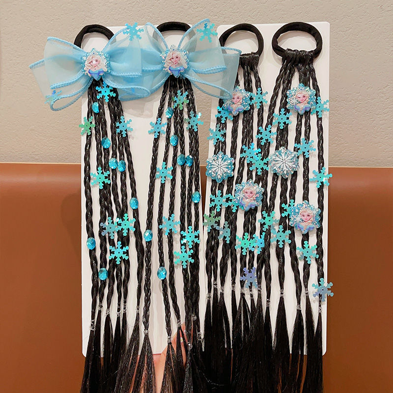 Princesa de nieve para niños peluca trenzada anillo de cabello de cola de caballo alta trenzada cabello de boxeo dulce y fresco trenzado