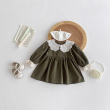 女童春装连衣裙韩版儿童洋气春秋款花边领翻领小女孩公主外出裙子