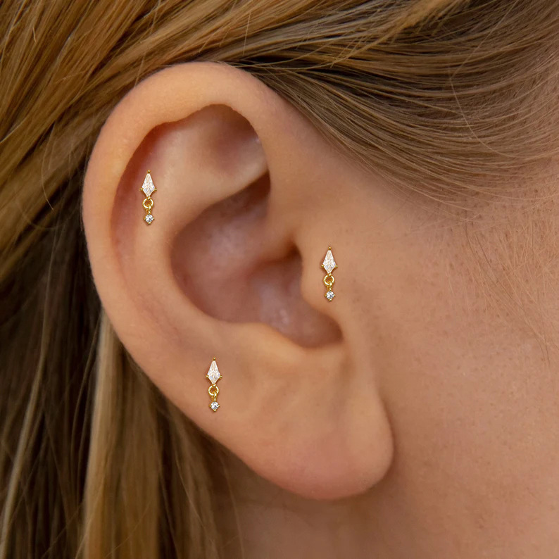 3 Pieces Set Quantity Daily, Festival Occasion 3 Pieces Set 925 Sterling Silver Zircon Geometric Ear Studs