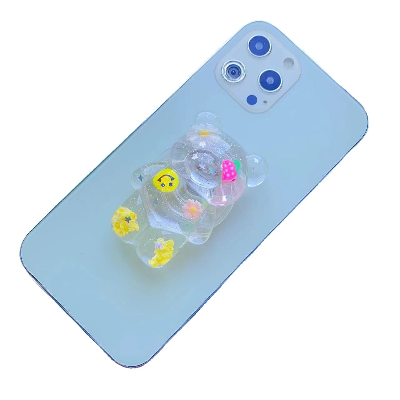 Buntes lächelndes Gesicht, dreidimensionale Wolke, Bären-Airbaghalter, fünfeckiger Stern, glitzerndes Rosa, koreanischer Desktop,_voghion.com