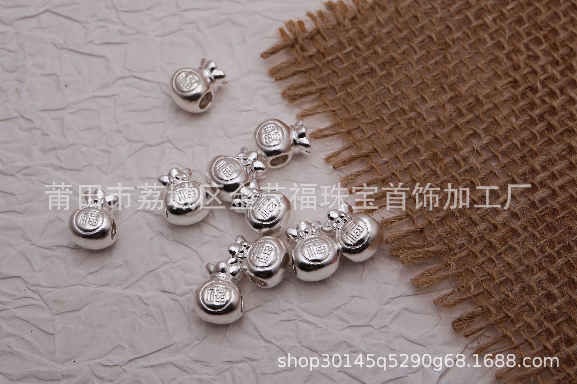 S999 Pure Silver Bowknot Lucky Bag Horizontal Hole Bracelet Spacer Beads Cute Cartoon Woven 3D Silver Jewelry DIY Beading Accessories