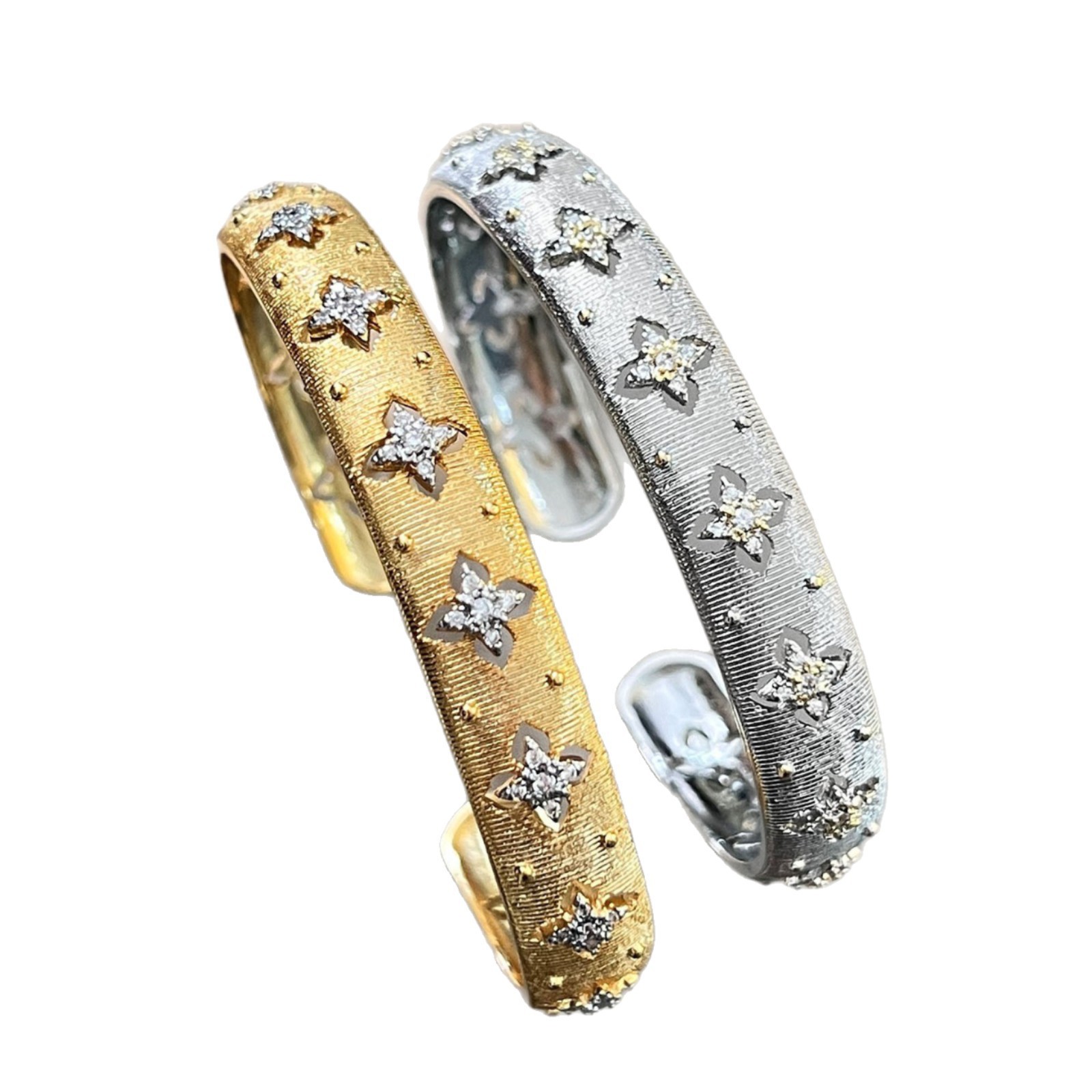 Cross-Border Italian Palace Style Hand-Drawn Retro Bracelet with Hollow Opening Design Real Gold Electroplated Bracelet