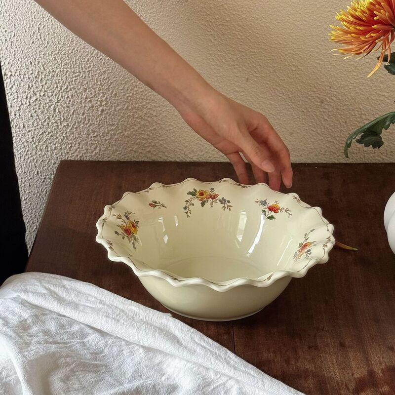 フレンチレトロクリームローズセラミックプレートフルーツプレート深皿スーププレート高価値サラダボウル家庭用保存ボウル|undefined