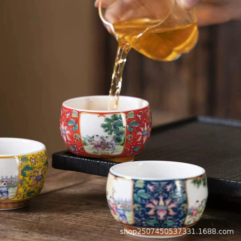 Ceramic enamel, capacious retro high quality tea cup for home use, wide neck