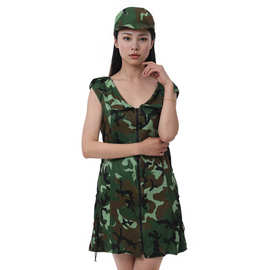 万圣节服装舞台表演服装迷彩制服 帽子短裙套装
