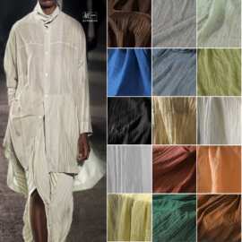 杏色压褶麻绉纱布 创意褶皱再造连衣裙包diy服装设计师面料