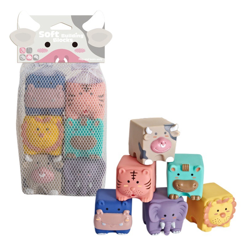 Cross-Border baby cartoon hand catch ball can bite 0-1 year old baby bath toy early education digital block vinyl animal