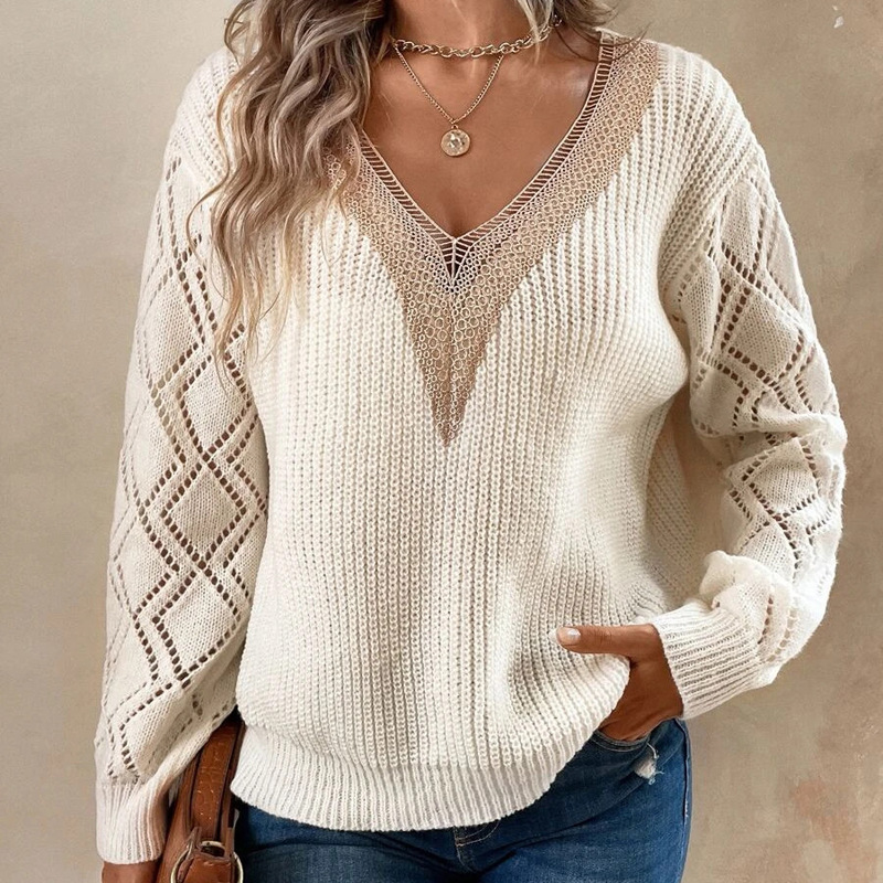 455g Weight Long Sleeve Sleeve Length Pullovers Placket Type Women's Sweater Long Sleeve Sweaters & Cardigans Rib-knit Casual Solid Color
