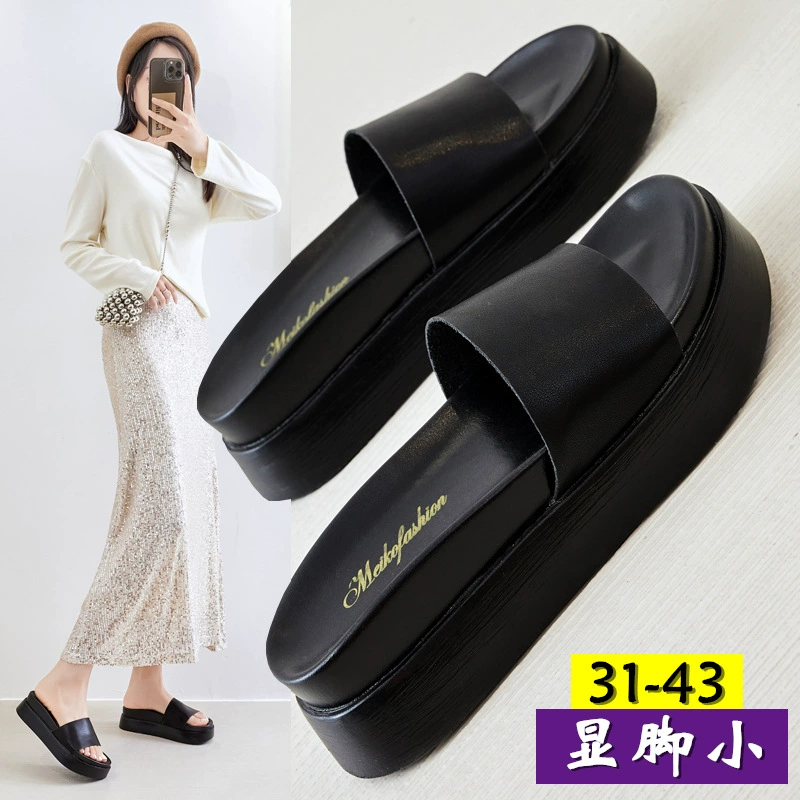 Женские туфли большого размера 41-43 высокие, маленькие тапочки, сосновые лепешки, толстые каблуки, толстый пляж