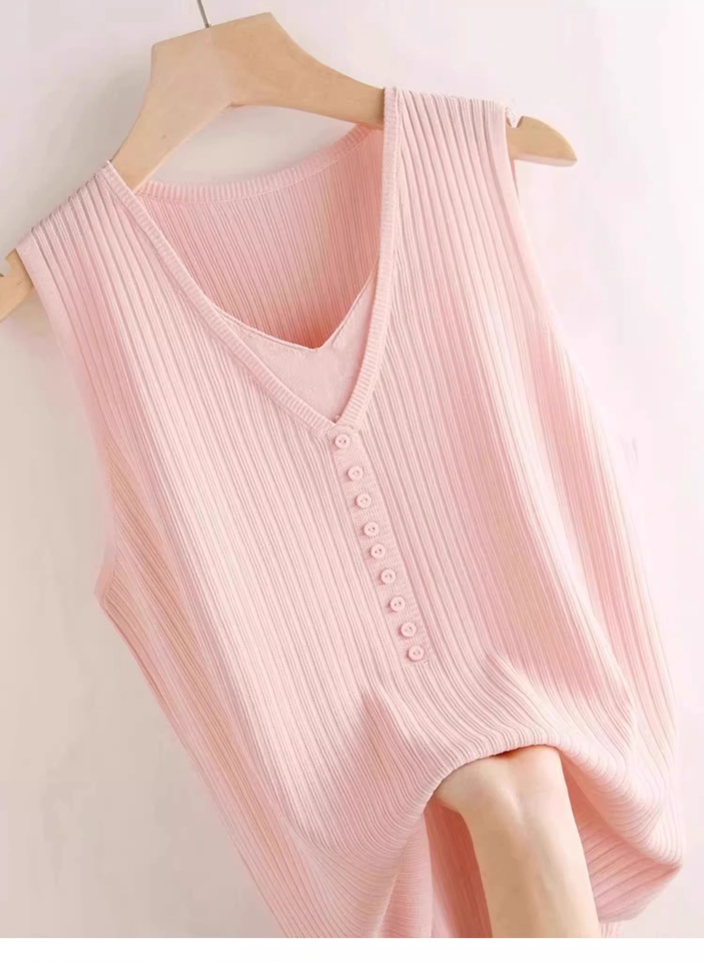 Áo hai dây dệt kim giả hai mảnh lụa băng nữ, mặc trong áo sơ mi hoặc blazer, không tay — Màu đen chi tiết 11