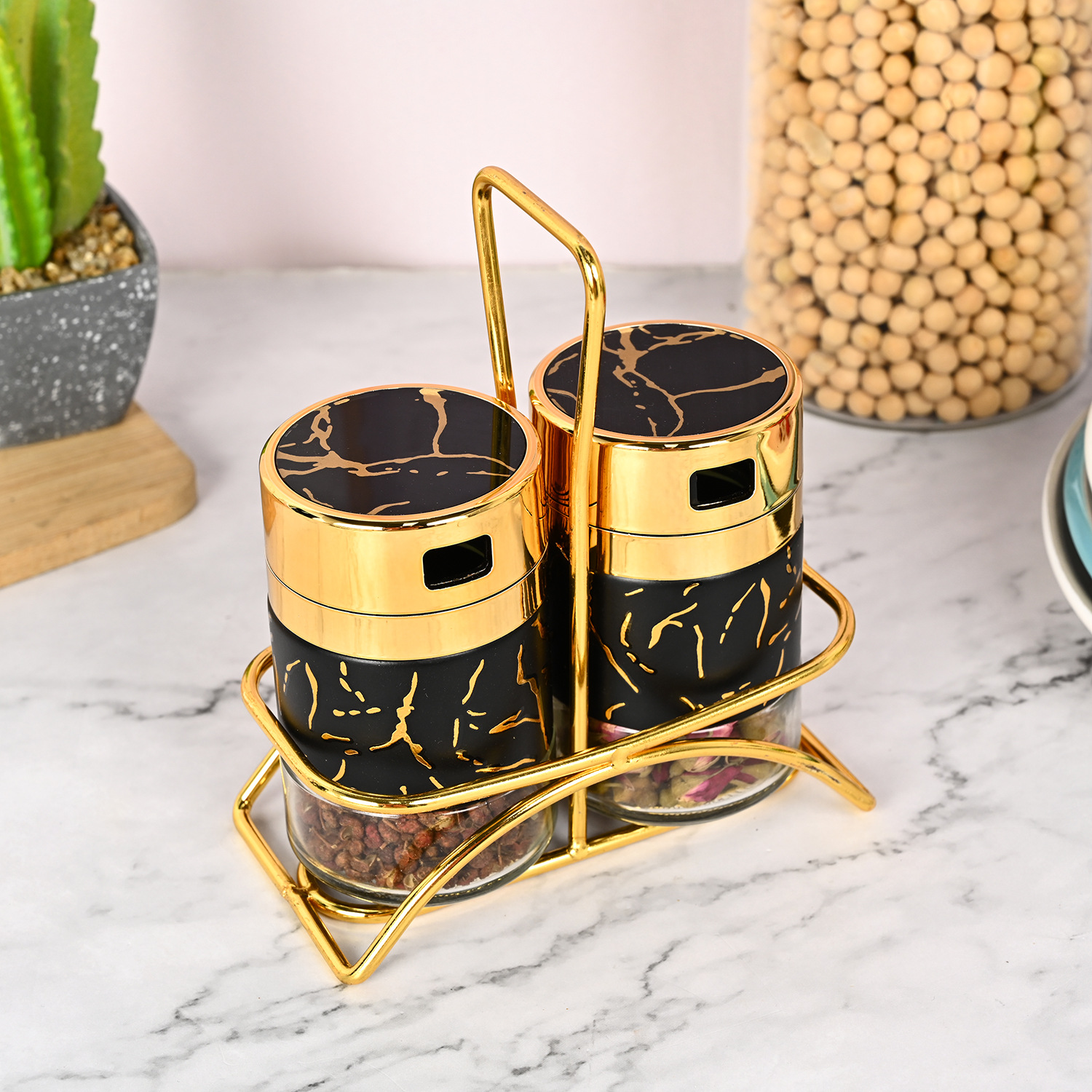 Caja de condimento de cocina transfronteriza moderna simple condimento tarro Rosa hogar Luz lujo condimento tarro traje combinación al por mayor