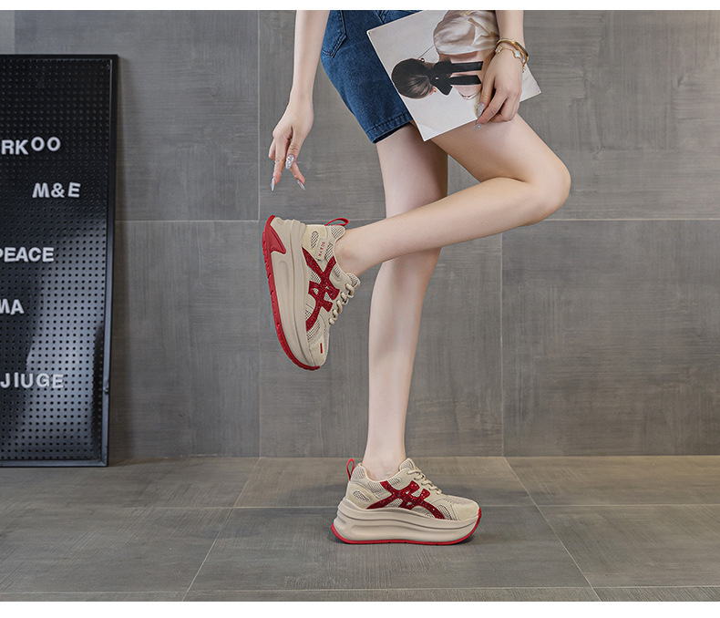 Giày sneaker nữ đế dày lưới mesh thoáng khí mẫu mới thu 2026 — M2916-1 da đỏ, M2916 lưới màu be, M2916-1 da màu vàng, M2916 lưới đỏ chi tiết 33