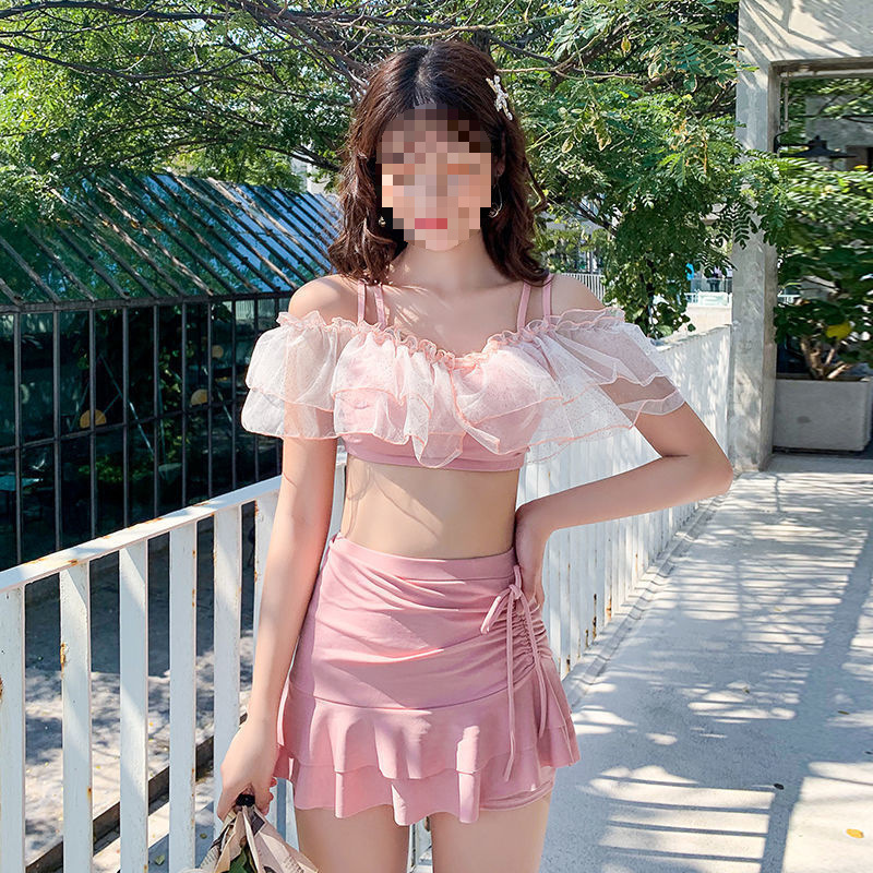 新款泳衣女分体日系甜美小胸温泉裙式两件套遮肉显瘦超仙泳装ins|undefined