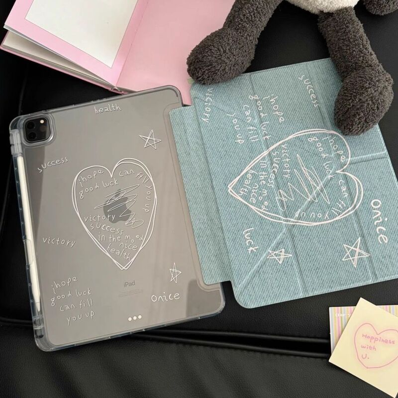 Love-Themed Ipad11 Protective Case 2025 Apple Air7/6/5 Tablet Case 10.9 Pen Slot Y-Fold Anti-Bending Pro 13inch