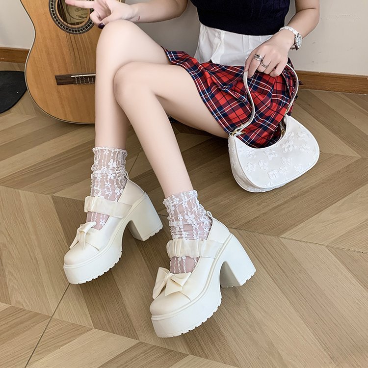 Estilo británico Mary Jane zapatos de cuero 2024 primavera nueva plataforma tacón grueso zapatos de una sola capa de las mujeres slip-on mocasines