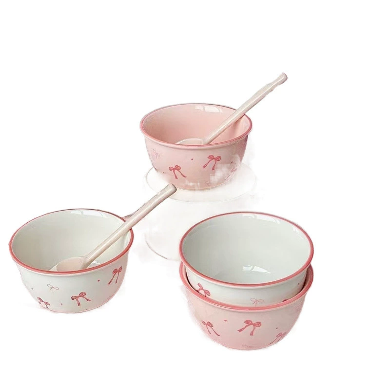 【拍一发四】少女蝴蝶结陶瓷碗勺釉下彩高颜值ins餐具饭碗甜品碗