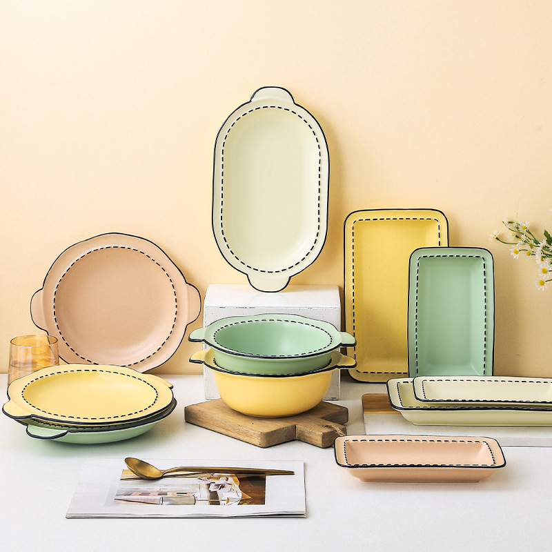 Xiaohong libro camping picnic tazón de cerámica ins estilo lindo chica corazón vajilla de cerámica plato mu Lanxi