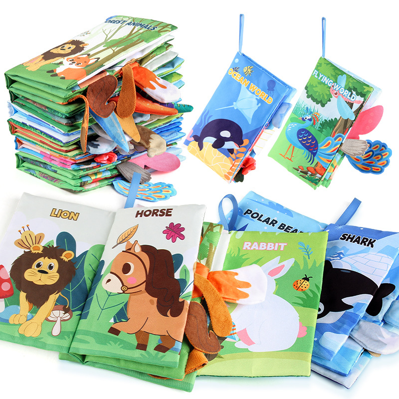 Bebé Infantil Educación Temprana animal cola libro de tela animal marino libro de Palma dinosaurio bosque animal libro de tela juguete