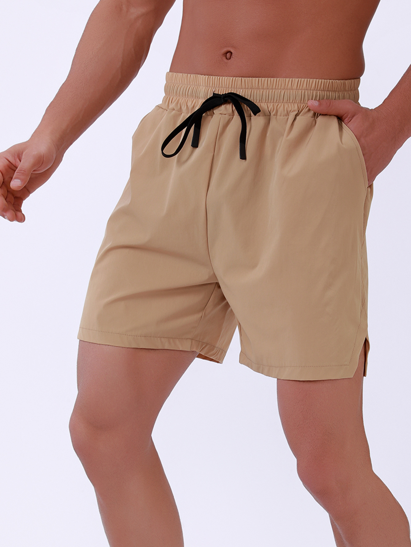 Cross-border Summer American Sports Fitness Shorts Men's plus size Solid Color Single-layer Woven Running Exercise Quick-drying Shorts