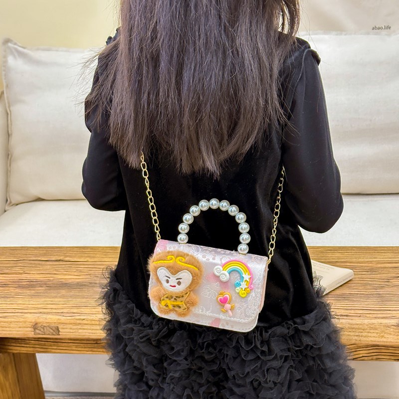 Caricatura lindo mono niña bolso de hombro dulce flor perla bolso de mano nuevo comercio exterior bolso de cadena infantil