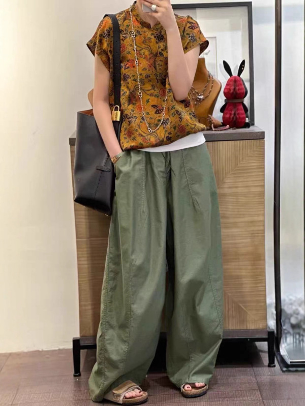 南油小众设计同款时尚百搭休闲空气裤女秋季新款抽绳工装风阔腿裤|undefined