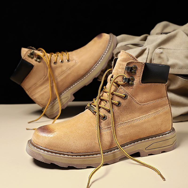 Ψηλές, μεγάλες κίτρινες μπότες, με στρώση κεφαλιού, δέρμα χοίρου, για υπαίθριες δραστηριότητες και ζεστά ανδρικά παπούτσια από κασμίρ_voghion.com