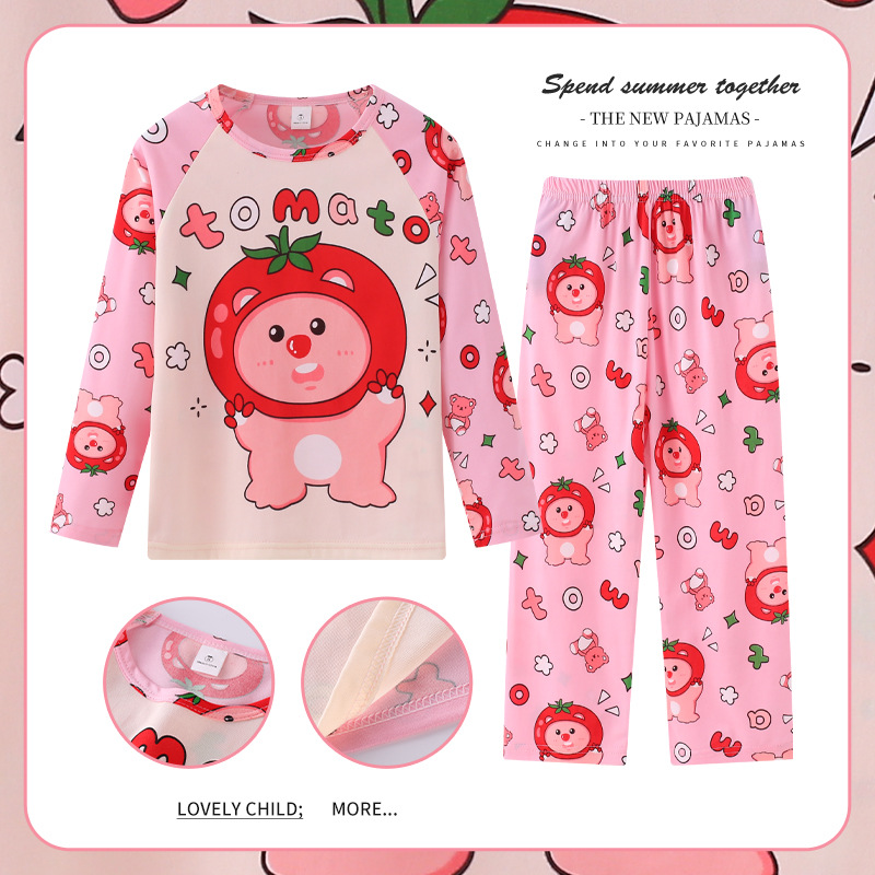Pijamas de las niñas primavera y otoño manga larga delgada medio y grande niños lindos dibujos animados bebé niños princesa estilo homewear traje