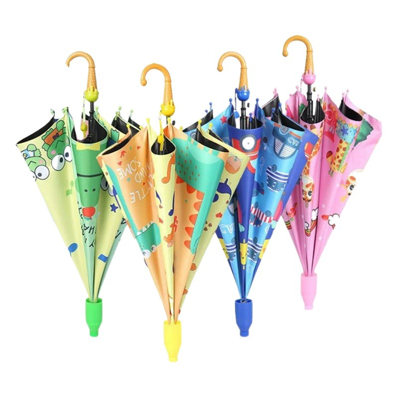 Автоматический детский зонт, мультяшный полностью автоматический зонт для детского сада, ученик начальной школы, черный клеевой зонт от солнца с длинной ручкой, детский зонт