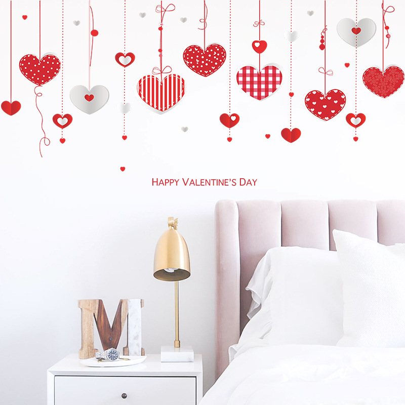 New Pink Plaid Striped Love Pendant Wall Sticker display picture 8