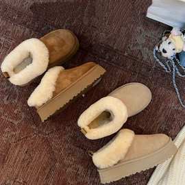 河南桑坡2025新款塔茨勒皮毛一体雪地靴女厚底增高真皮羊毛短靴
