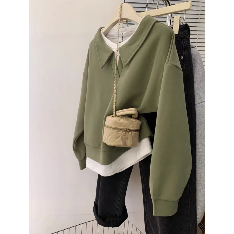 Plus size 100kg genuine two-piece polo collar sweatshirt for women
