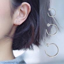 耳钉女四爪锆石耳骨环耳骨钉耳环睡觉不用摘简约气质钛钢耳饰耳圈