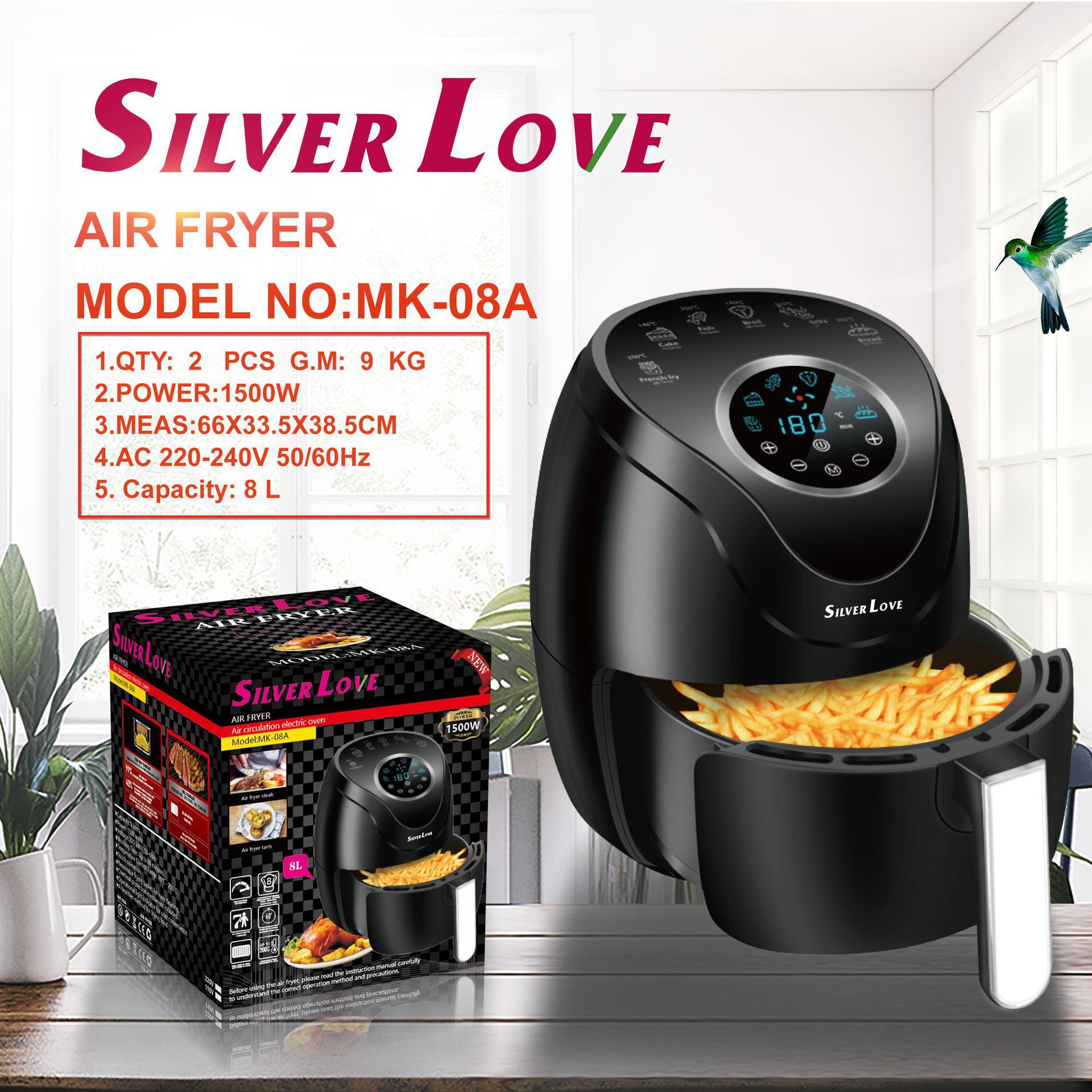 Foreign Trade Export Airfryer Household Air Fryer Electric Fryer Multi-Functional Smart Fried Chicken and French Fries 1500W