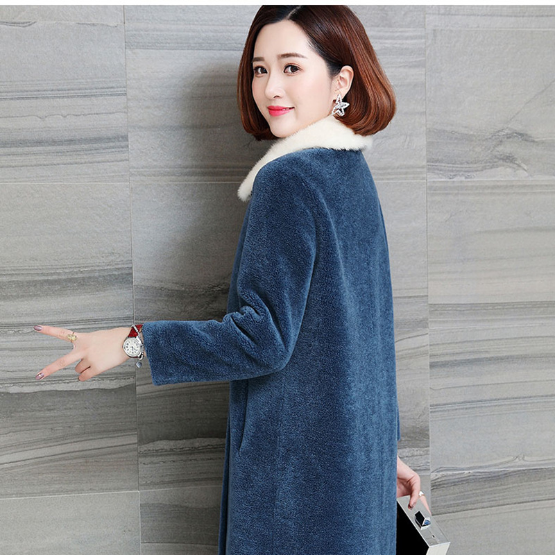 Women's Clothing Clearance Granular Sheep Shearling Real Mink Collar Fur Wool Coat_voghion.com
