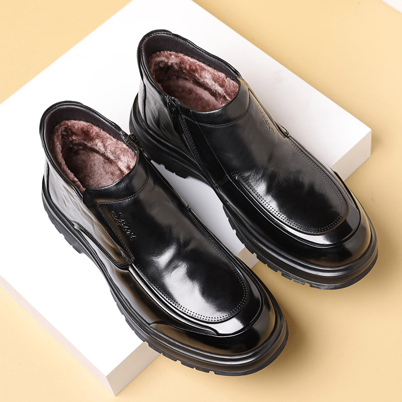 冬季新款男士皮棉靴男高帮厚底棉鞋加绒保暖雪地靴真皮一件代发潮