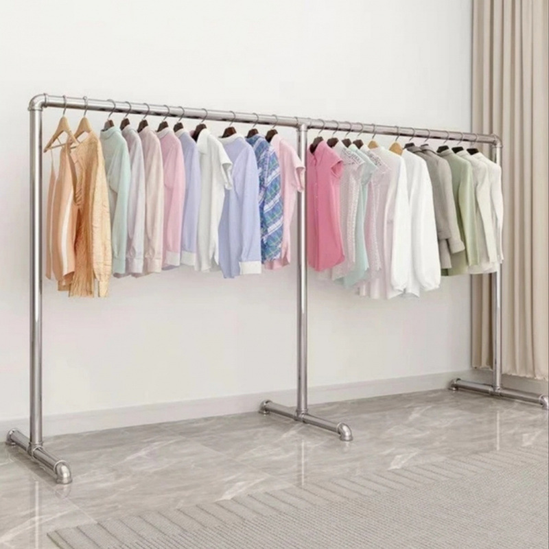 镀锌钢管加粗展示架地摊落地晒被货架挂衣服架子单杆架立式晾衣架
